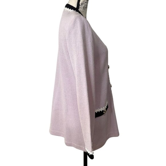 St. John Collection Santana Knit Cardigan Lilac W/ Black White Trim Size 8 -READ - Picture 2 of 14